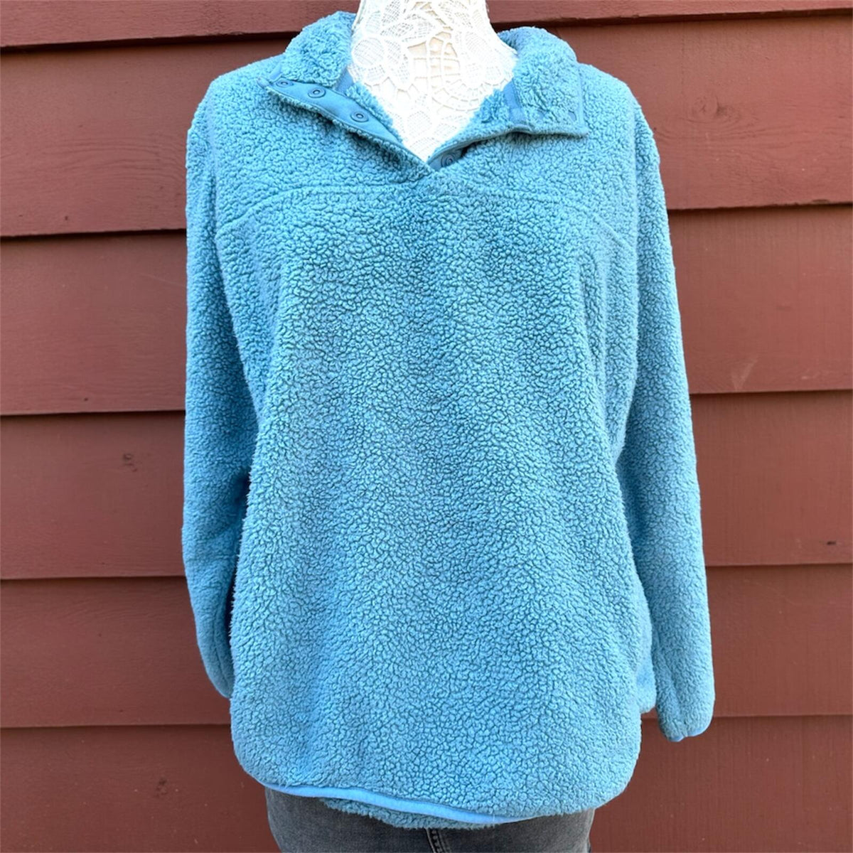 Eddie Bauer Blue Sherpa Fleece Pullover Jacket Cozy Soft Utility 90s