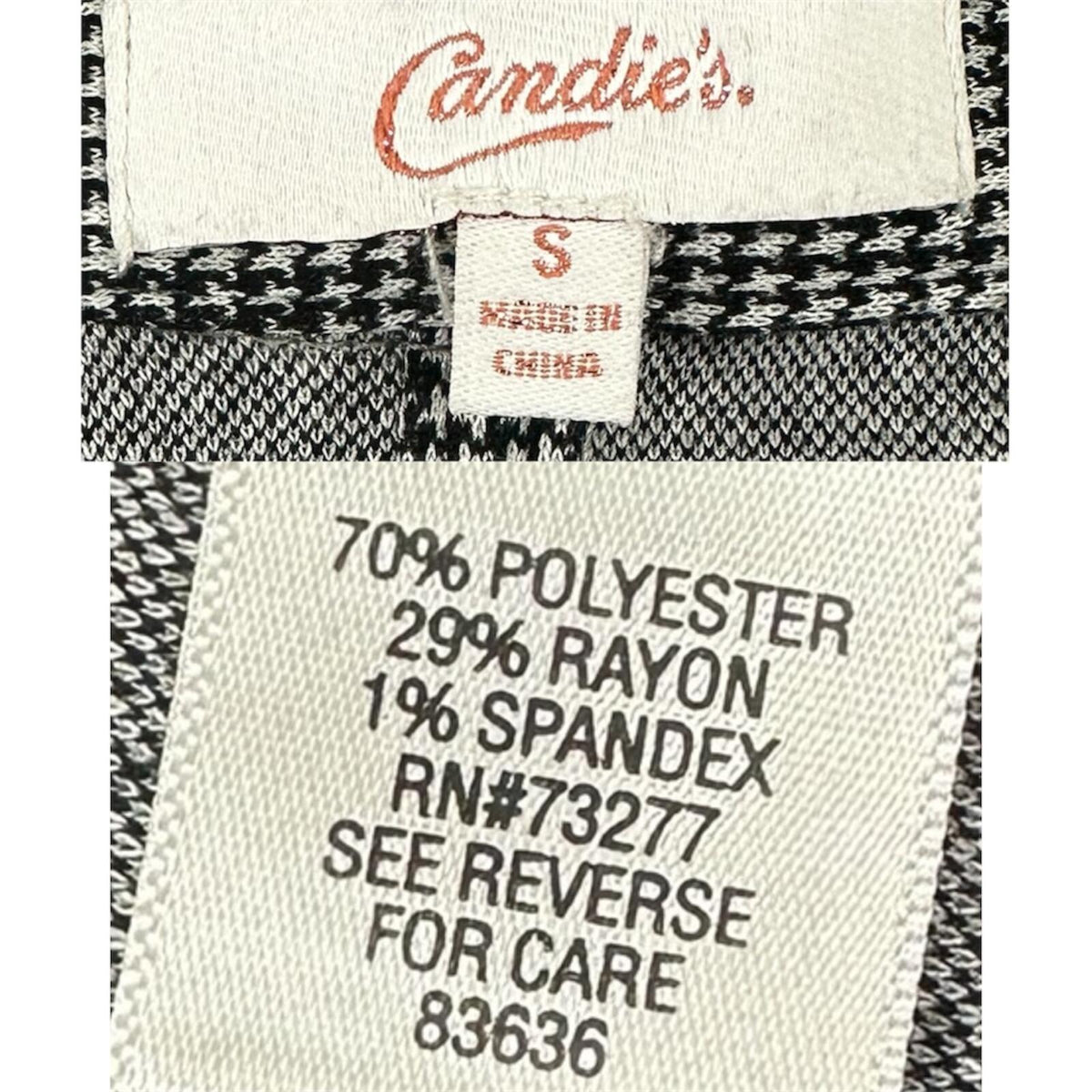 Candie's Black and White Micro Houndstooth Blazer with Ruched Sleeves