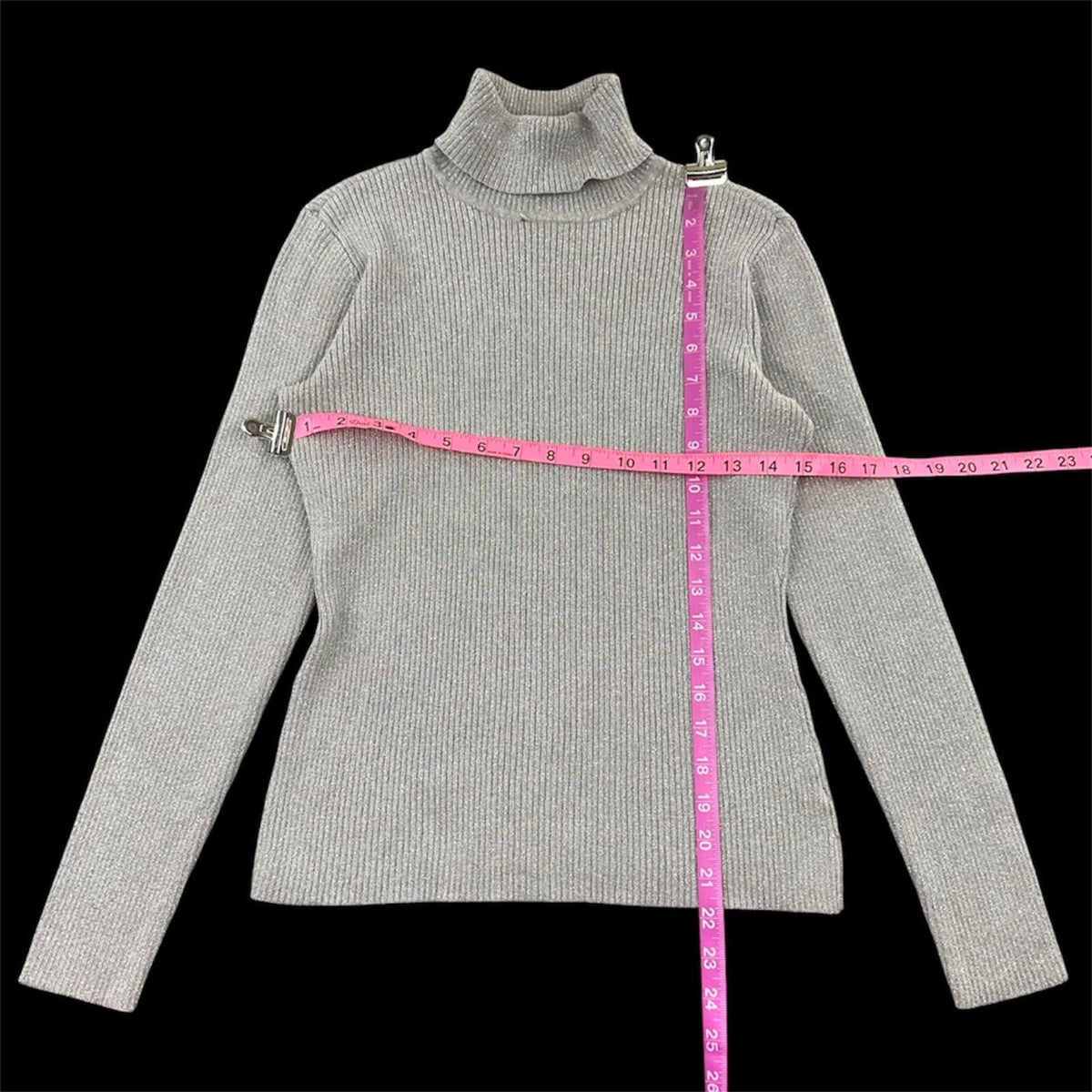 Style & Co Metallic Silver Ribbed Turtleneck Sweater Gray Silver