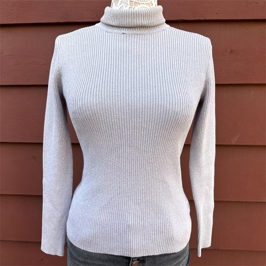 Style & Co Metallic Silver Ribbed Turtleneck Sweater Gray Silver