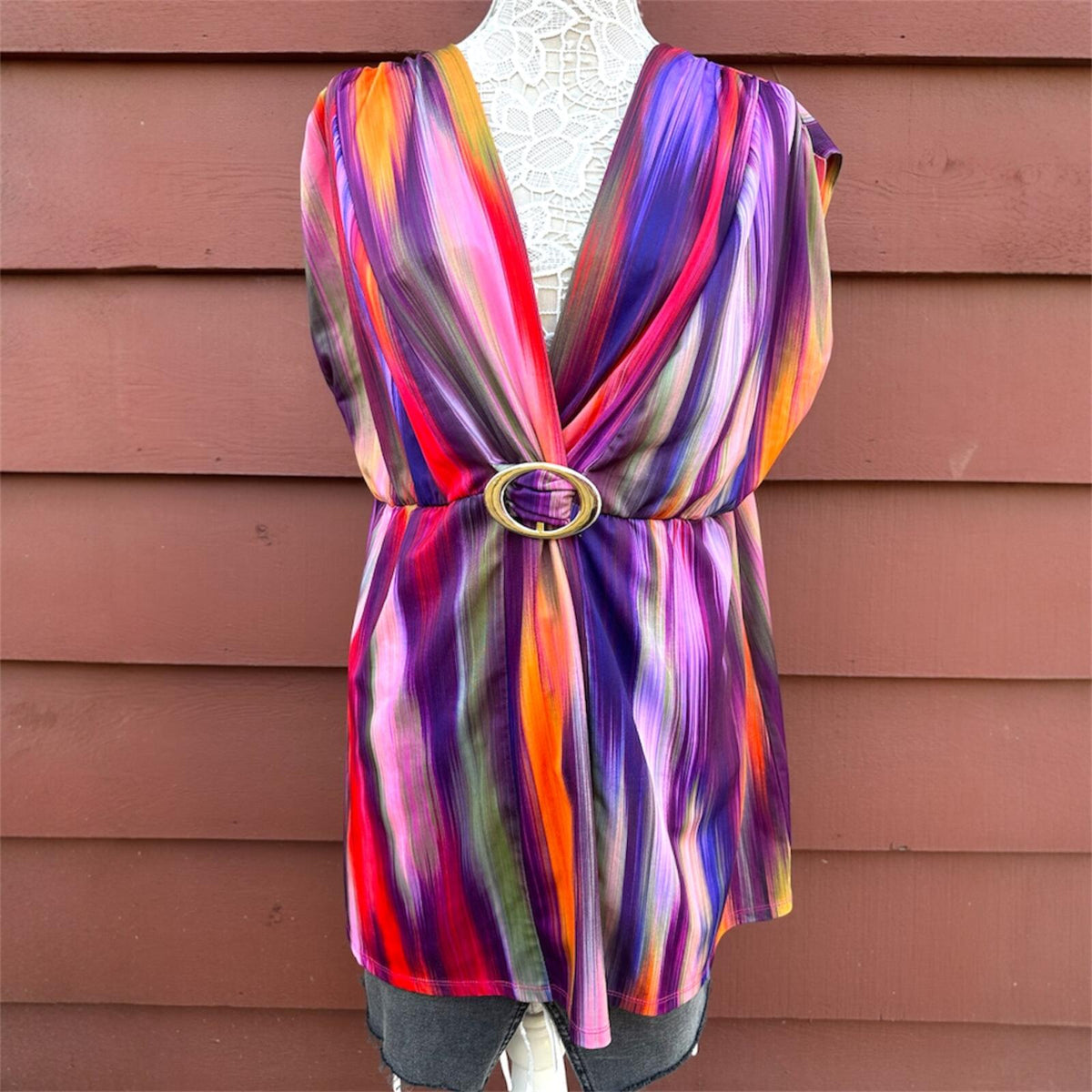 Sunset Abstract Cyber Boho Buckle Top