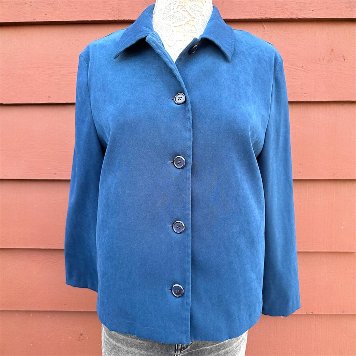Briggs New York Blue Suede Touch Shirt Jacket Shacket 90s