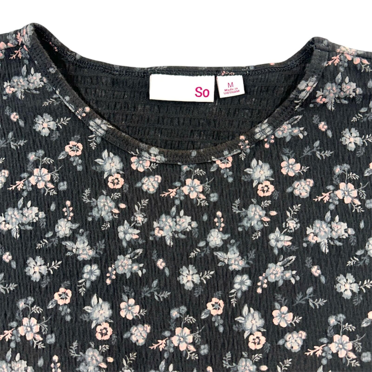 SO Black Floral Ribbed Baby Tee Y2K Whimsigoth Indie Sleaze Coquette