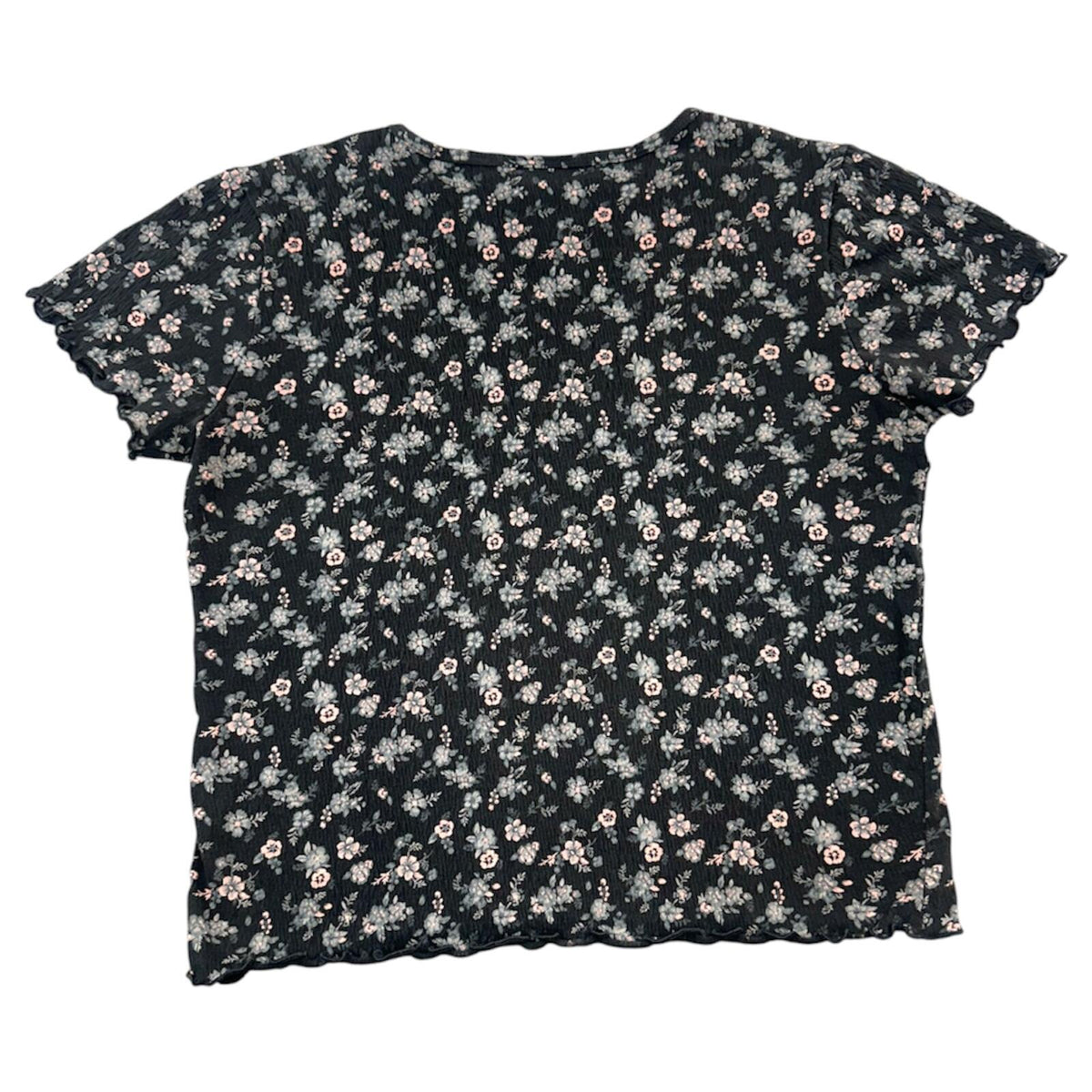 SO Black Floral Ribbed Baby Tee Y2K Whimsigoth Indie Sleaze Coquette
