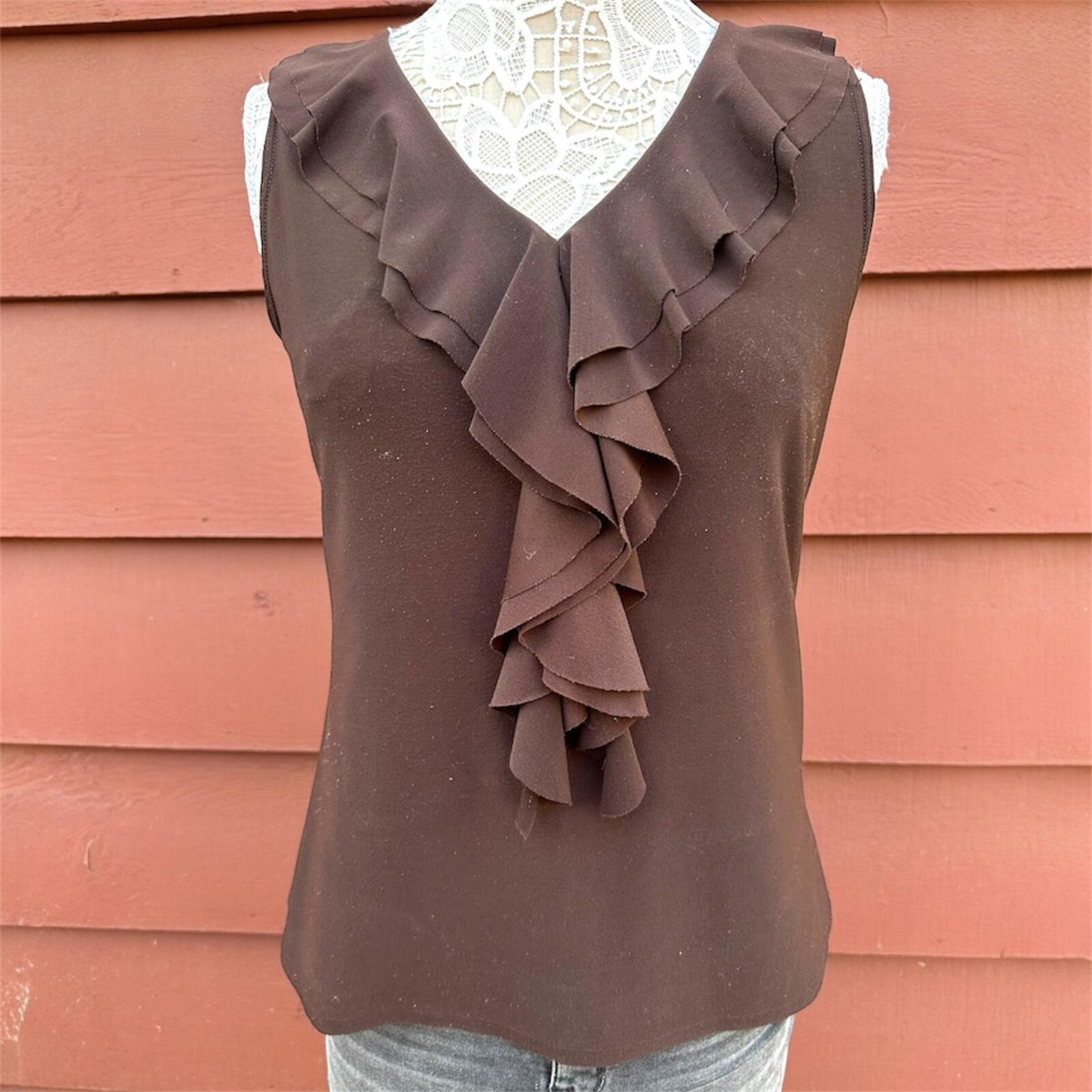 Dressbarn Chocolate Dark Academia Ruffle Blouse