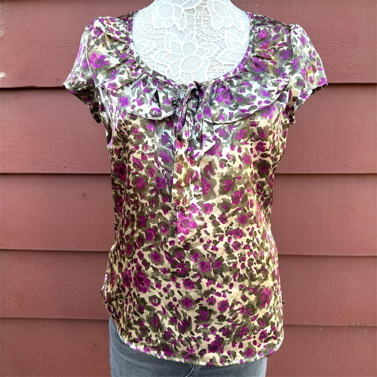 Chanteuse Floral Garden Ruffle Neck Blouse