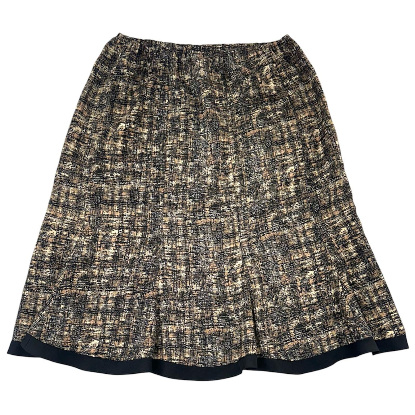 Eclectic Grandpa Black Painterly Print Midi Skirt with Elastic Waistband