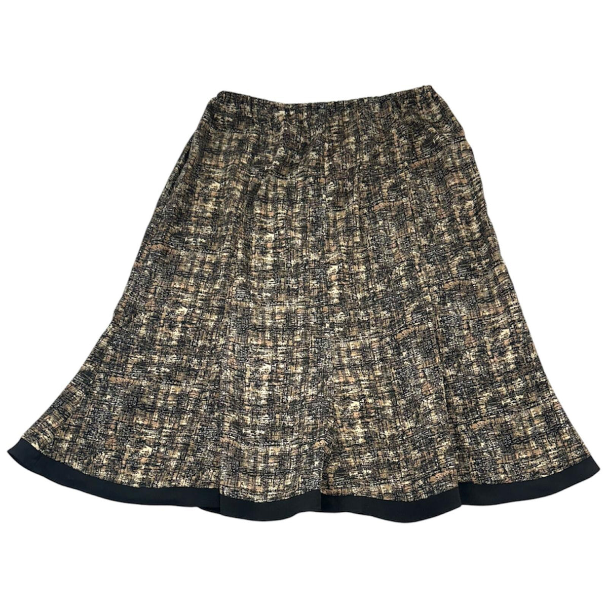 Eclectic Grandpa Black Painterly Print Midi Skirt with Elastic Waistband