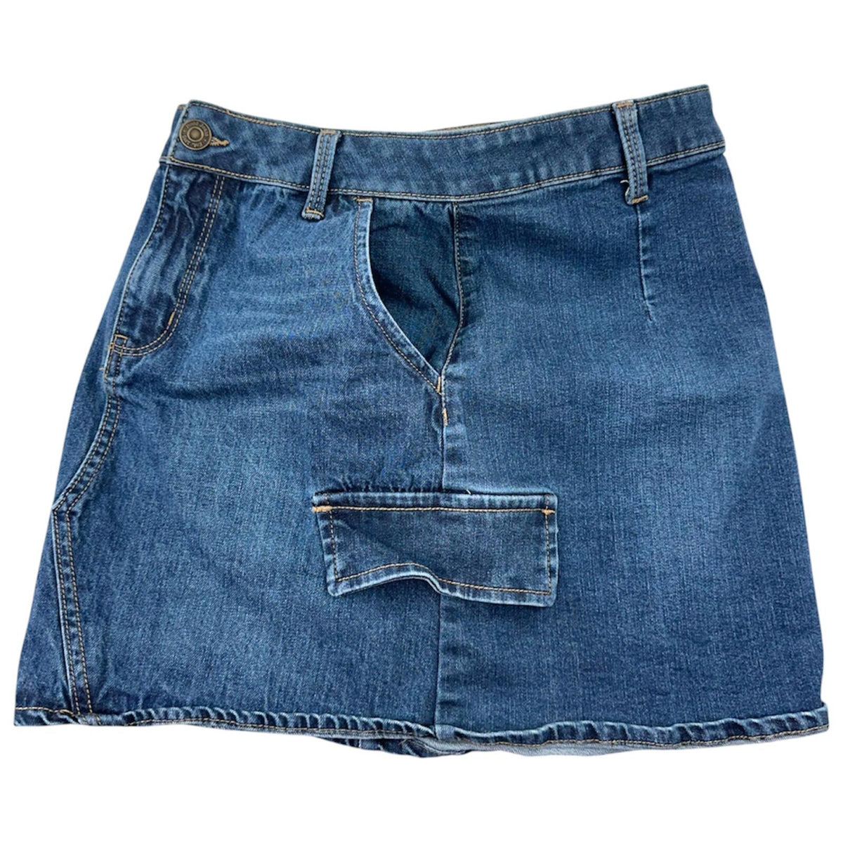 Mudd Y2K Revival Denim Mini Skirt with Cargo Pockets Medium Wash