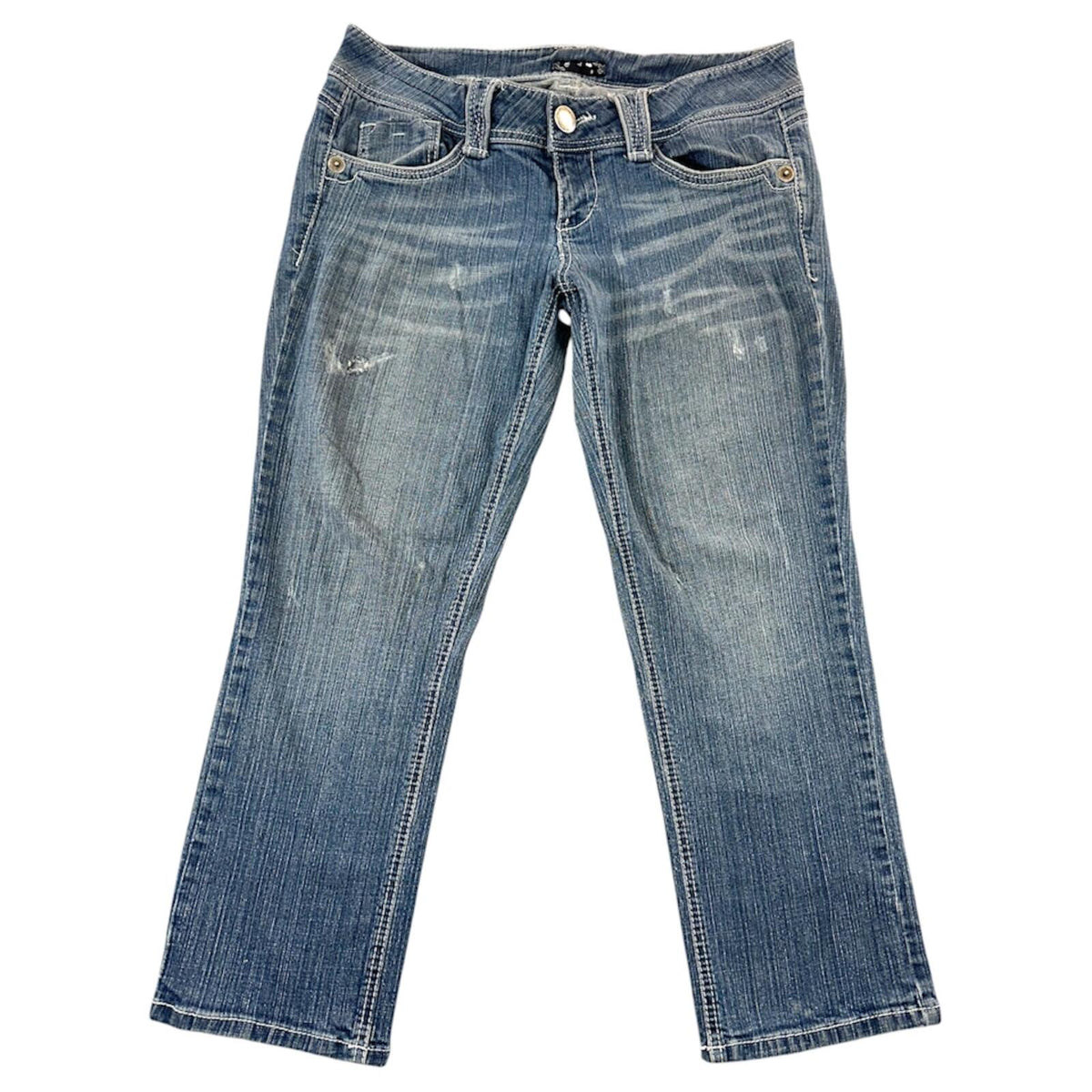 Sequin Hearts Y2K Indie Sleaze Capri Jeans Low Rise Medium Wash