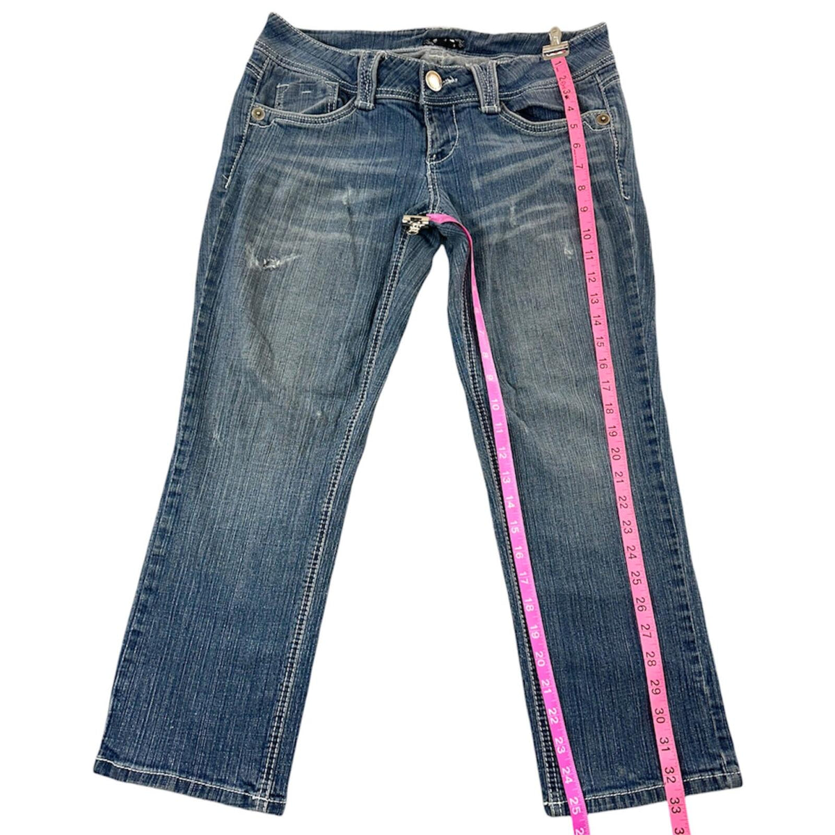 Sequin Hearts Y2K Indie Sleaze Capri Jeans Low Rise Medium Wash