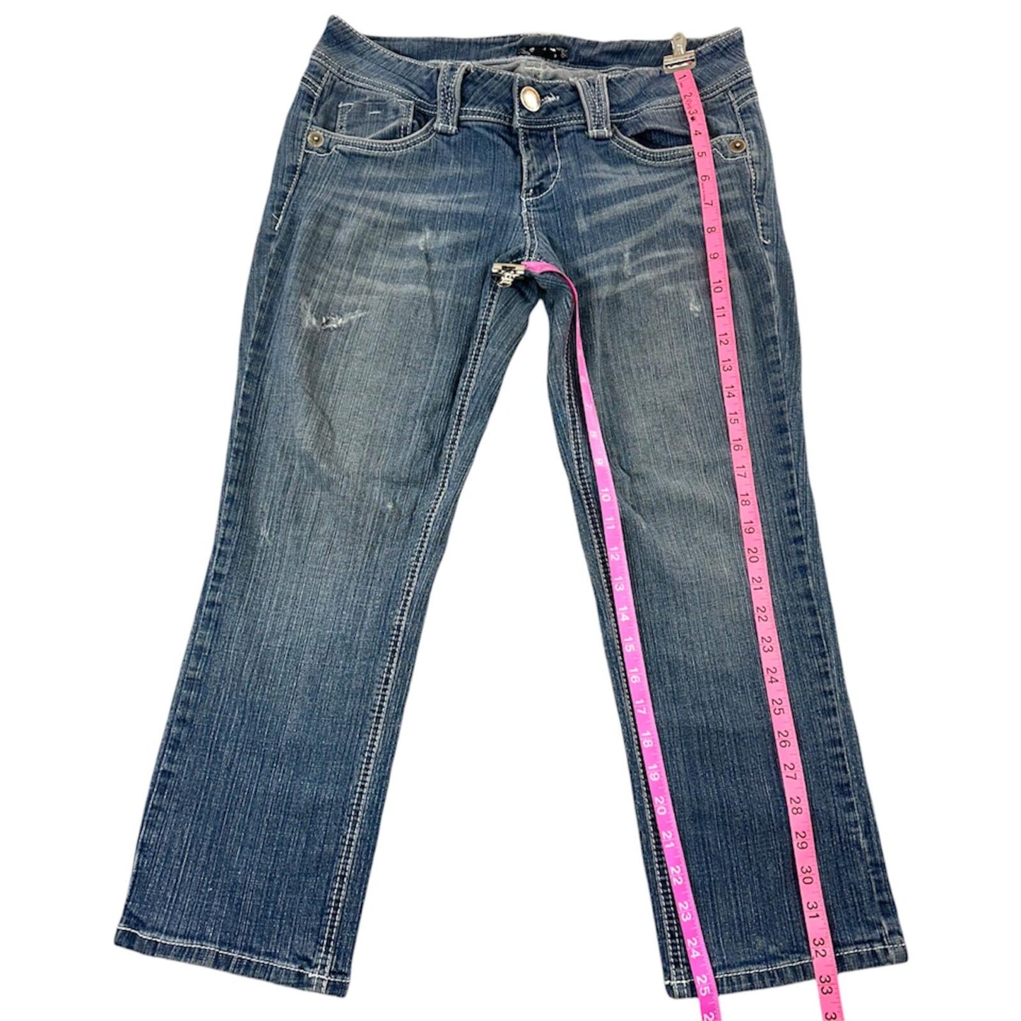 Sequin Hearts Y2K Indie Sleaze Capri Jeans Low Rise Medium Wash