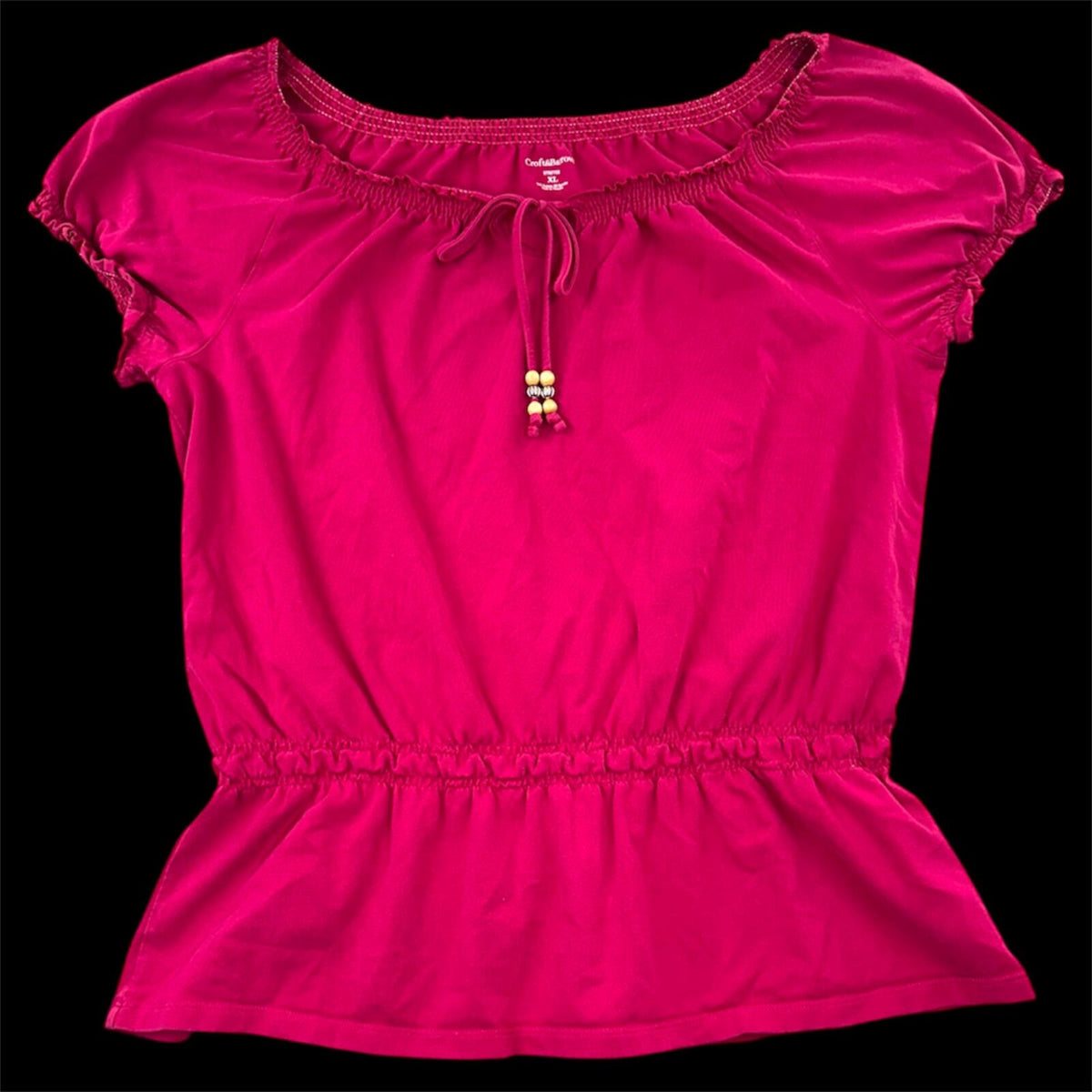 Croft & Barrow Y2K Magenta Peplum Top with Beaded Drawstring