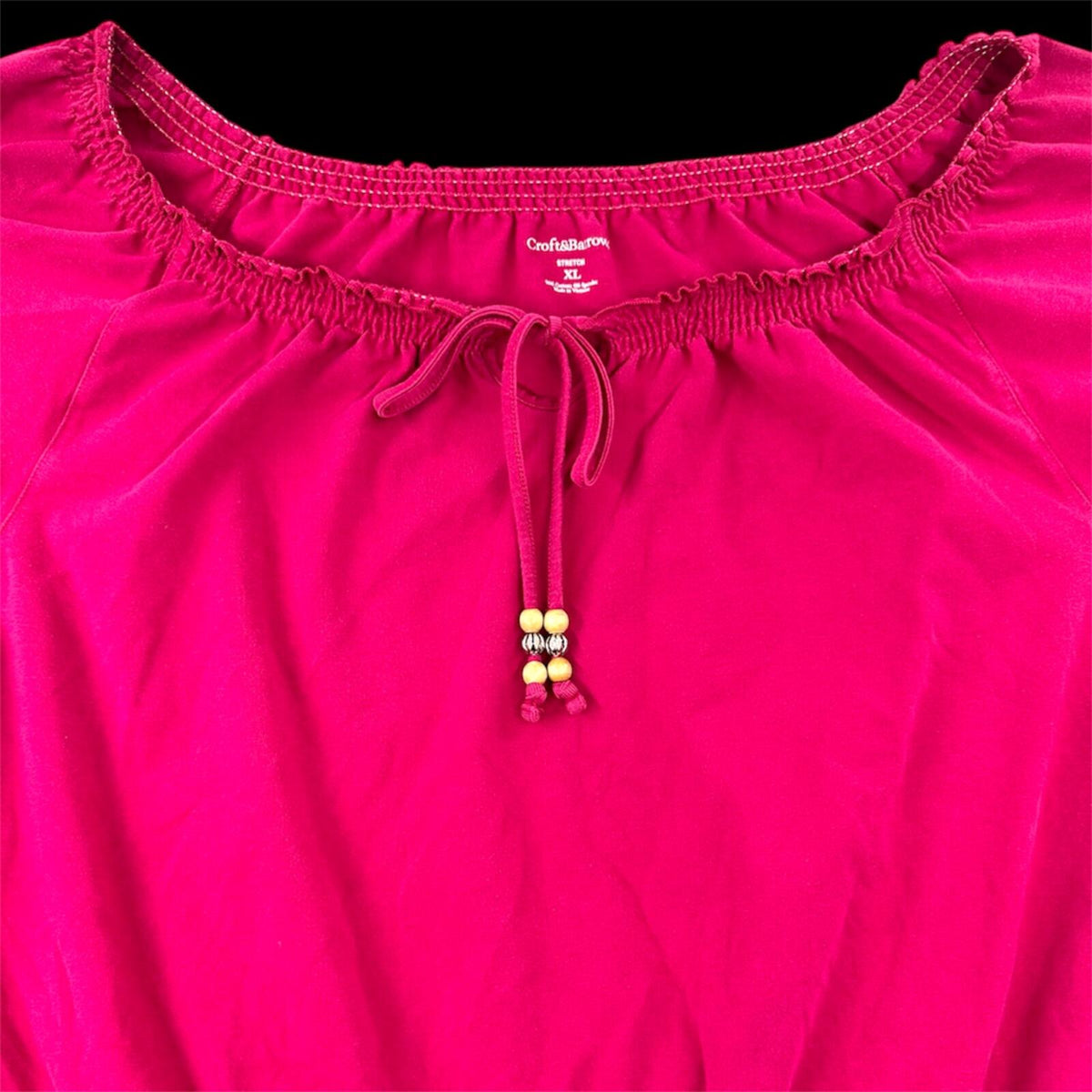 Croft & Barrow Y2K Magenta Peplum Top with Beaded Drawstring