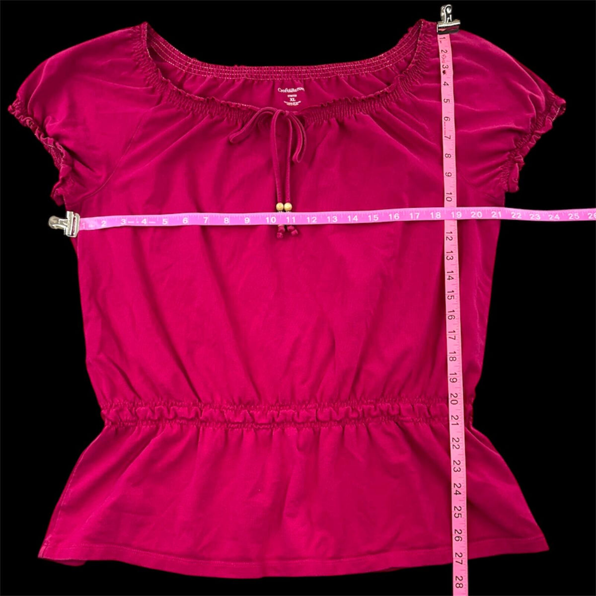 Croft & Barrow Y2K Magenta Peplum Top with Beaded Drawstring