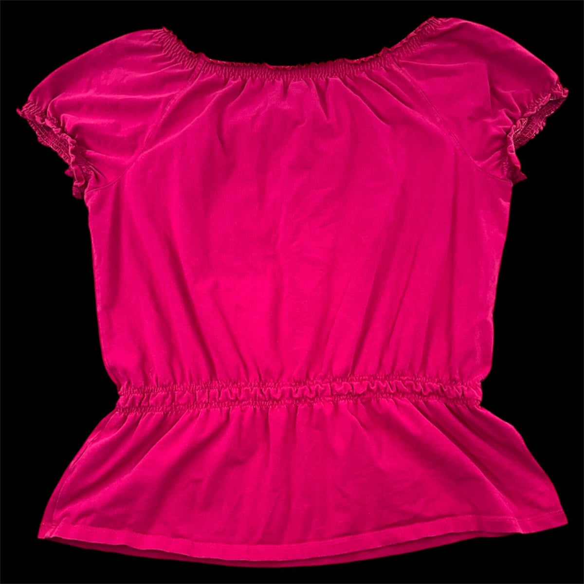 Croft & Barrow Y2K Magenta Peplum Top with Beaded Drawstring