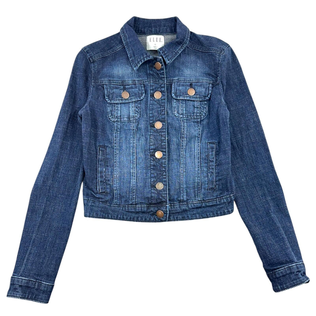 ELLE Denim Jacket Vintage Casual Streetwear Medium Blue Wash Classic Buttoned