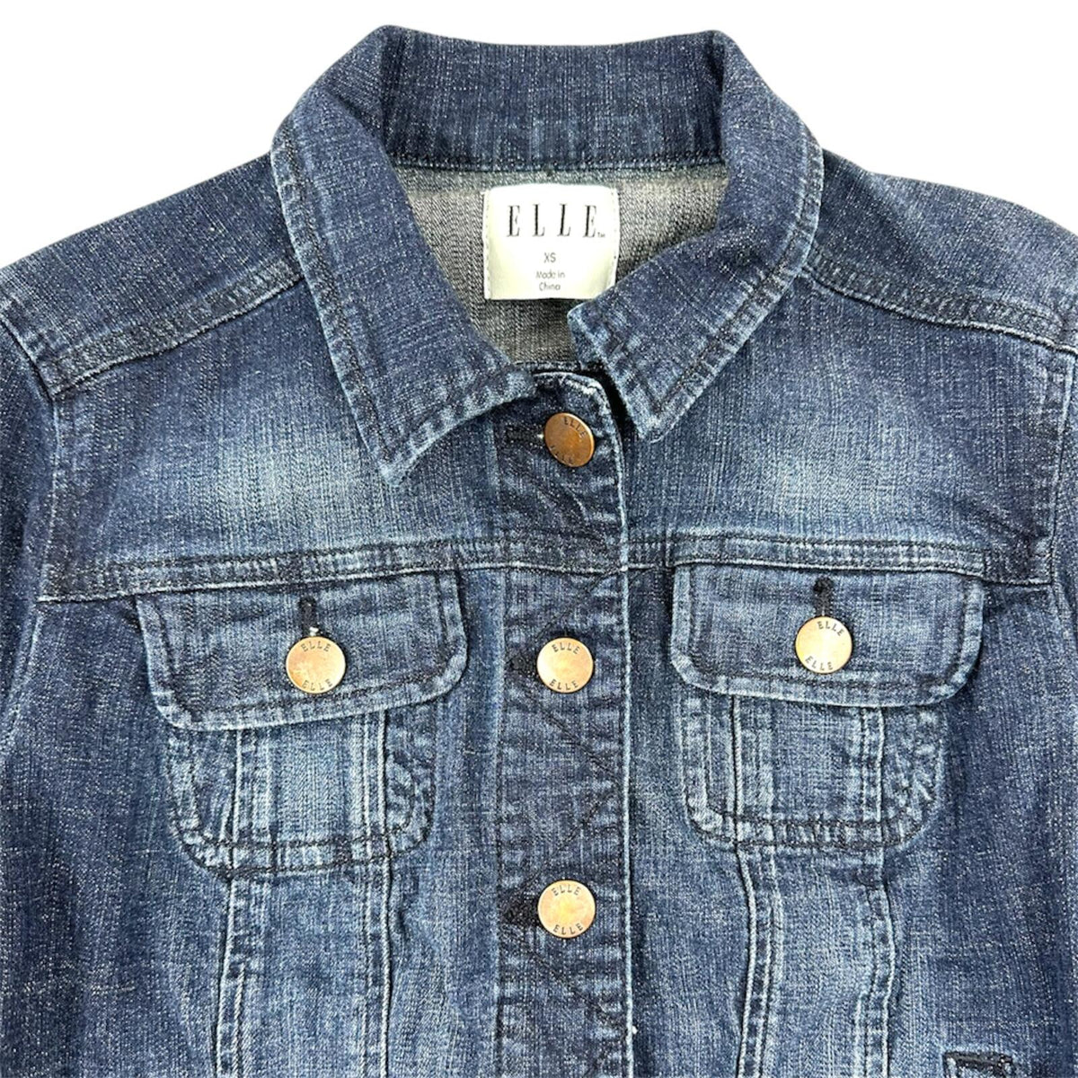 ELLE Denim Jacket Vintage Casual Streetwear Medium Blue Wash Classic Buttoned