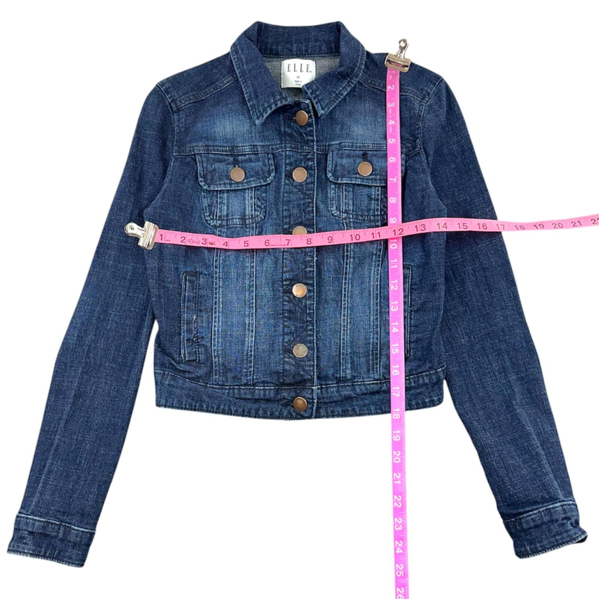 ELLE Denim Jacket Vintage Casual Streetwear Medium Blue Wash Classic Buttoned