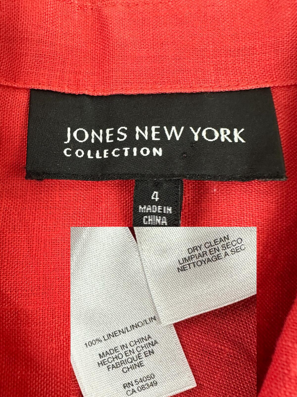 Jones New York Coral Linen Blazer with Pintuck Detailing