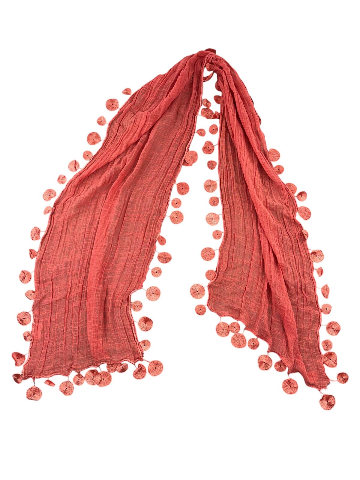 Charming Charlie Bohemian Coral Pink Crochet Trim Scarf
