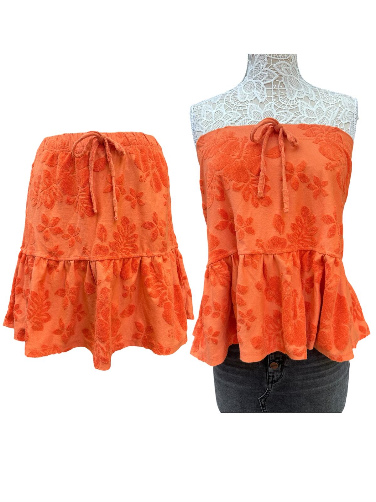 SO Vibrant Orange Floral Terrycloth Tube Top or Mini Skirt Boho