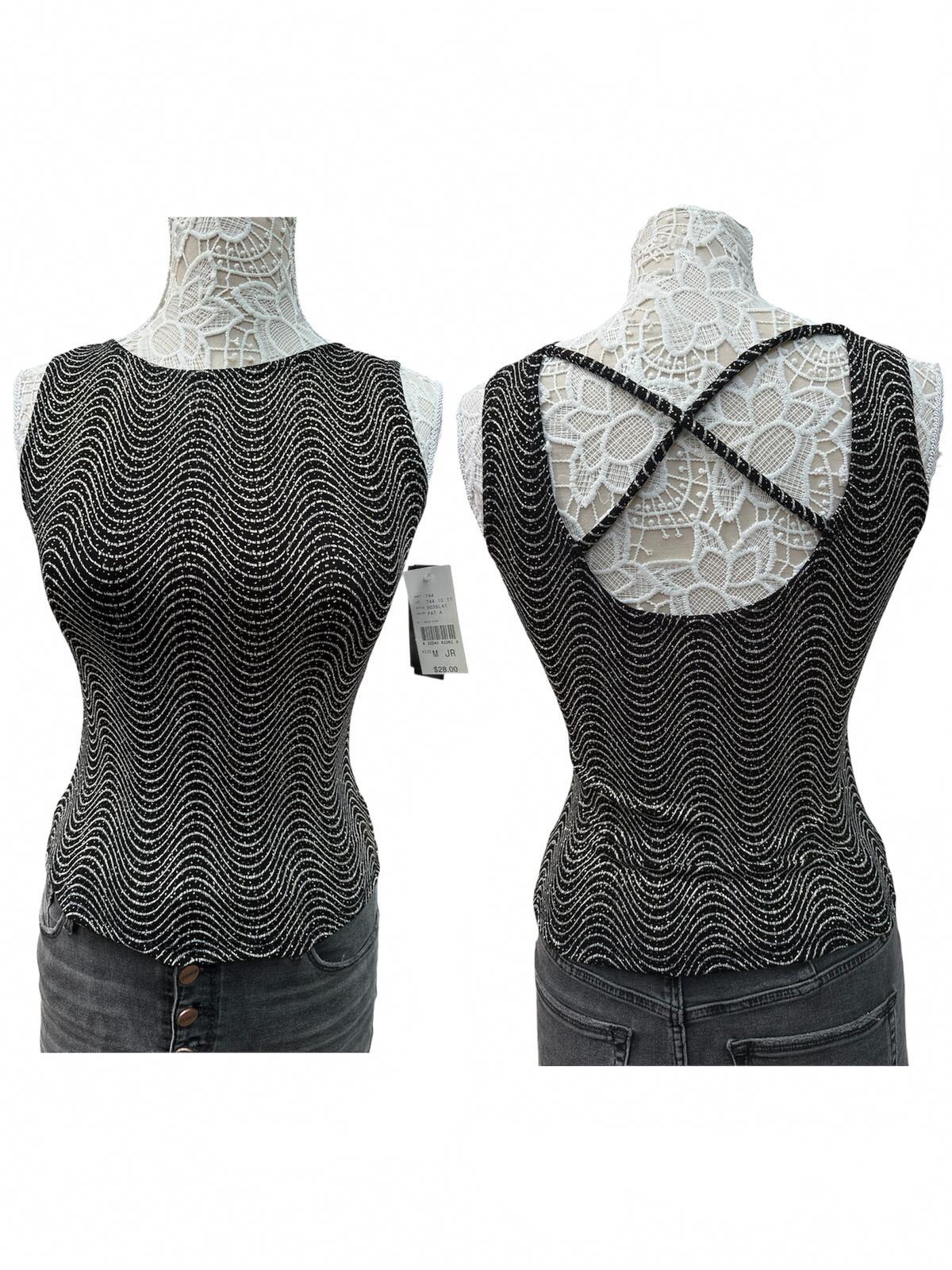 Byer California Y2K Glam Black Silver Stretch Sleeveless Top Retro Party Tank