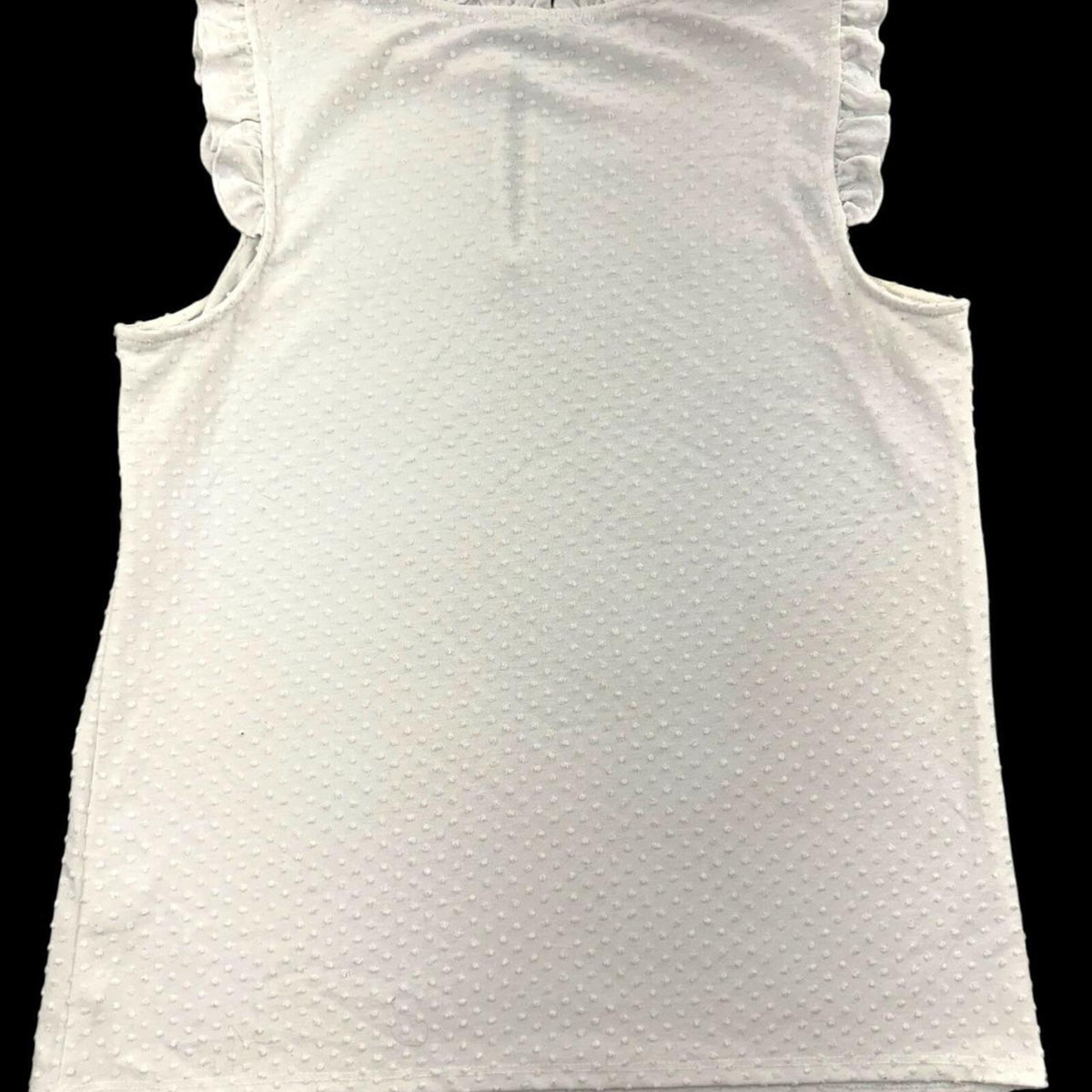 Adrianna Papell Sleeveless Swiss Dot Blouse with Ruffled Neckline