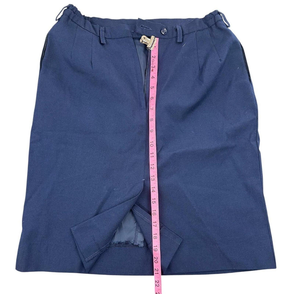 Vintage DSCP Navy A Line Skirt with Blue Floral Embroidery White Contrast Panel