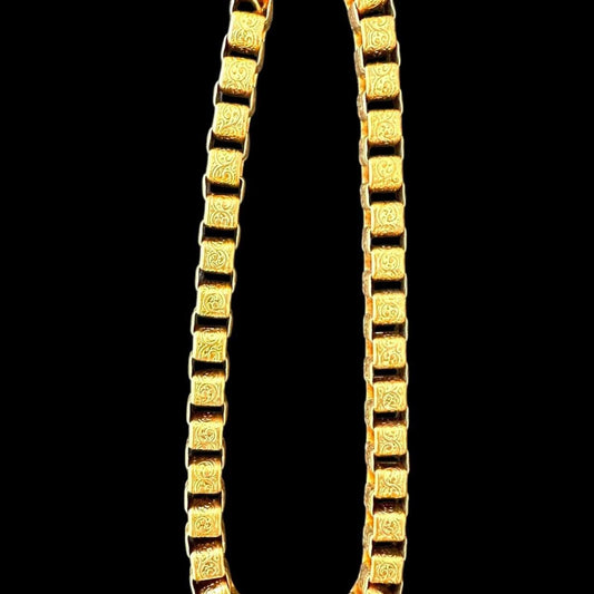 Vintage Gold Tone Engraved Box Chain Bracelet/Anklet