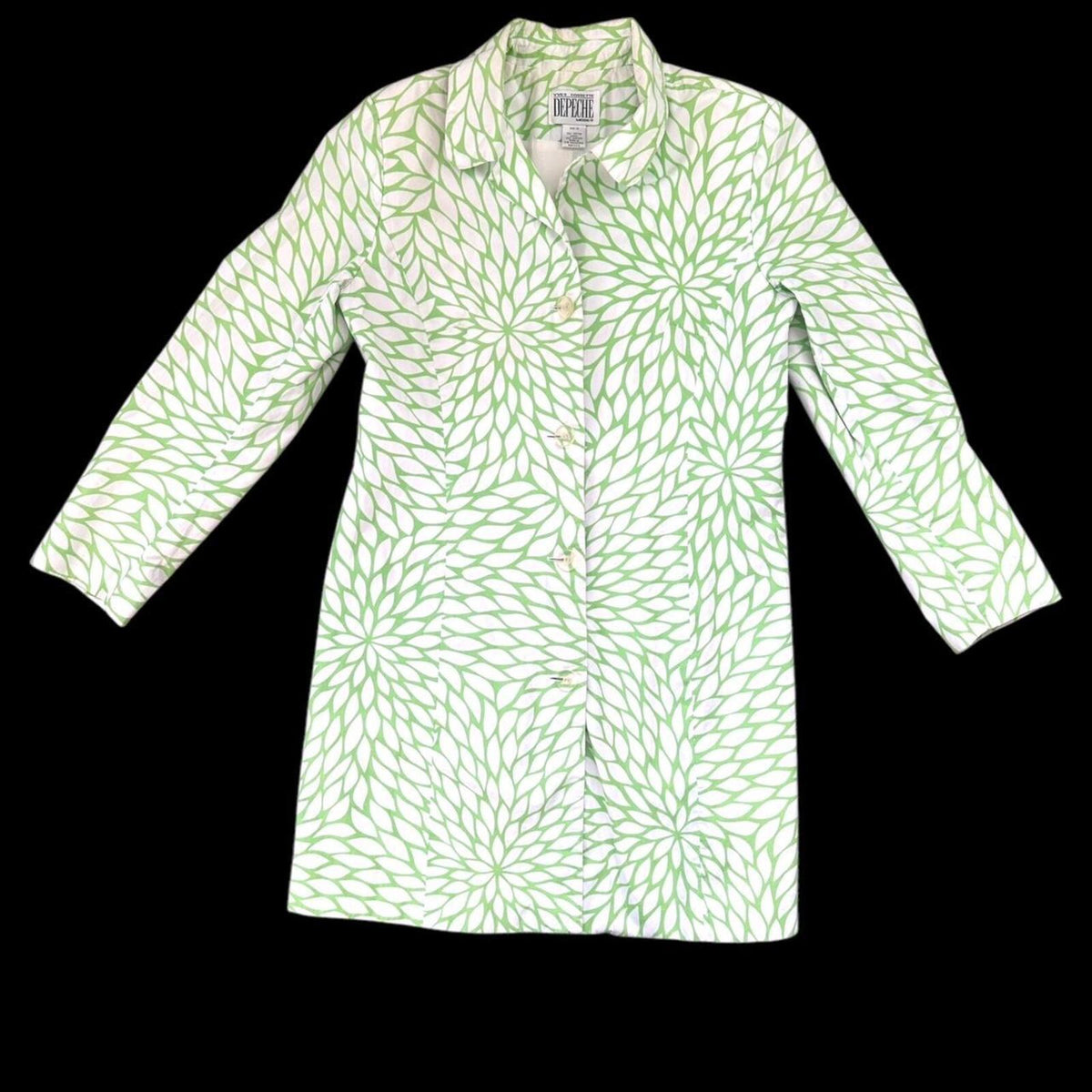 Yves Cossette Depeche Jacket Vintage Green Floral Button Up Long Sleeve Retro