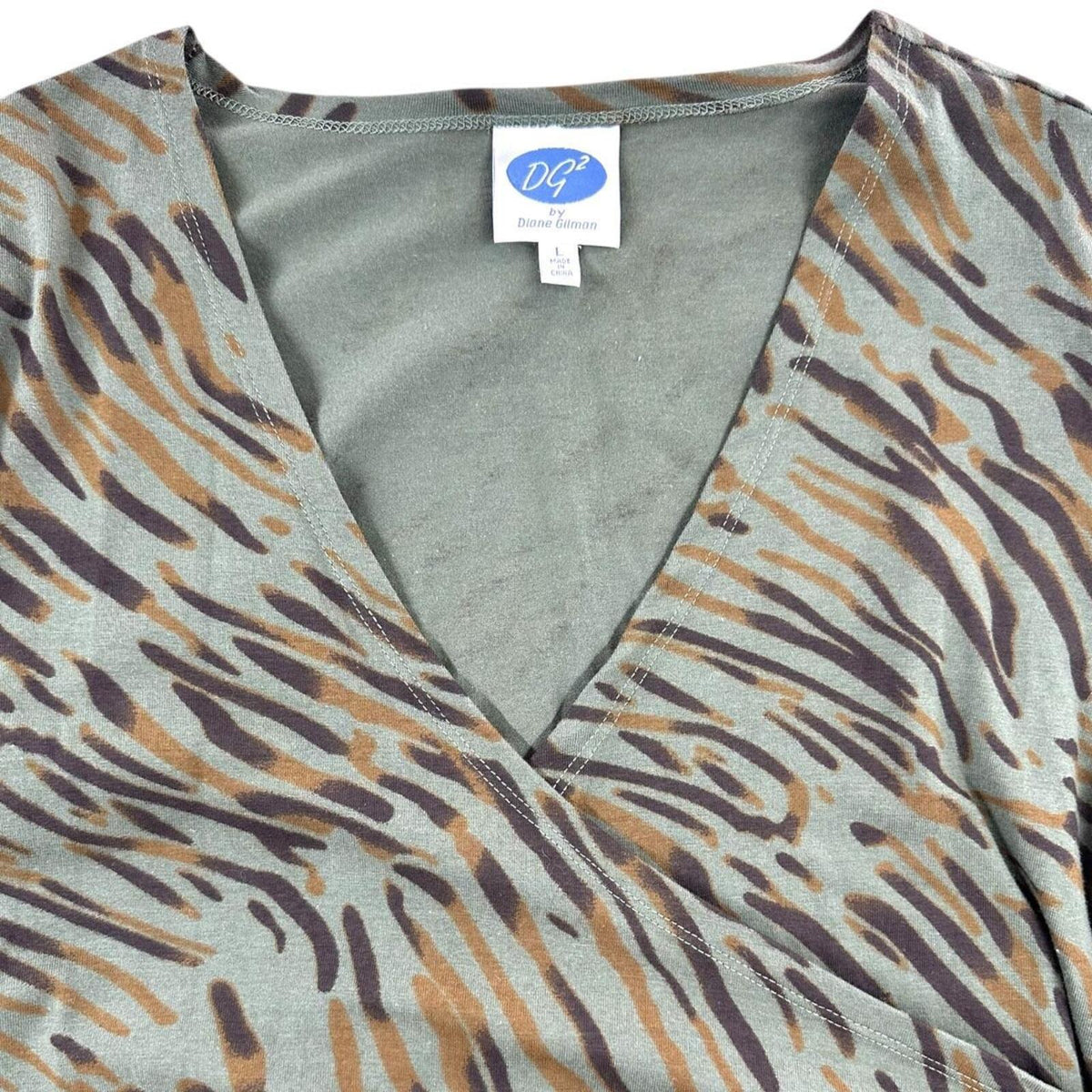 DG2 by Diane Gilman Y2K Animal Print Wrap Top with Side Ring Detail