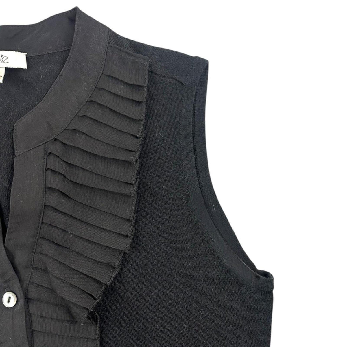 Cache Vintage Black Pleated Ruffle Sleeveless Blouse Y2K Minimalist
