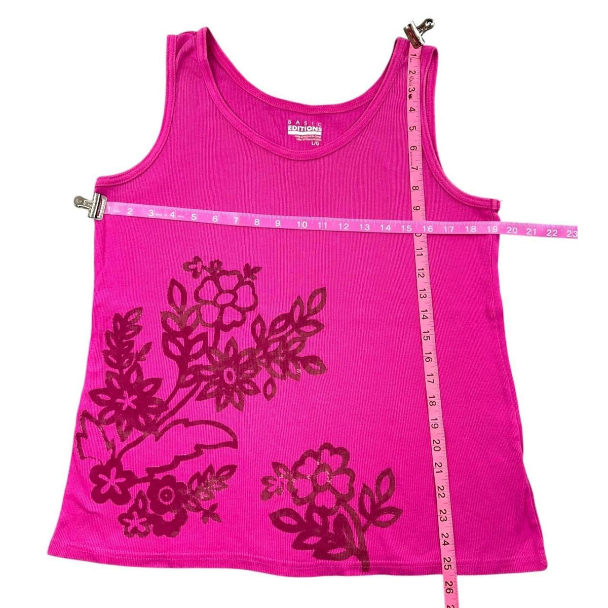 Basic Editions Hot Pink Ribbed Graphic Tank Top