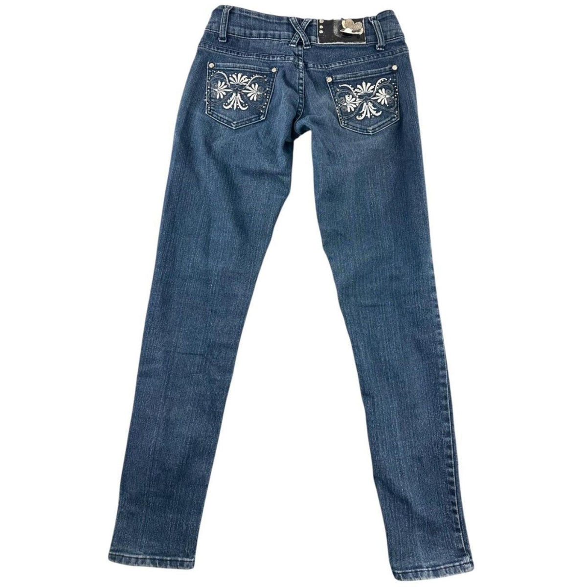 Miss Rudy Dark Wash Embellished Skinny Jeans Y2K Bohemian Indie
