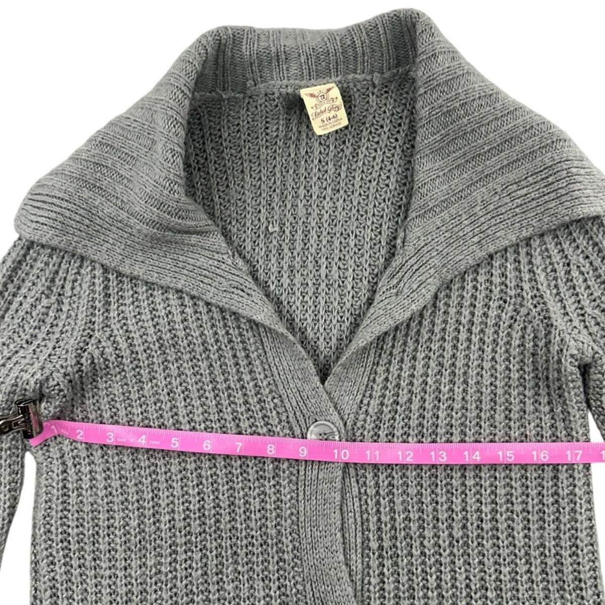 Faded Glory Longline Gray Chunky Knit Cardigan with Shawl Collar and Button Down