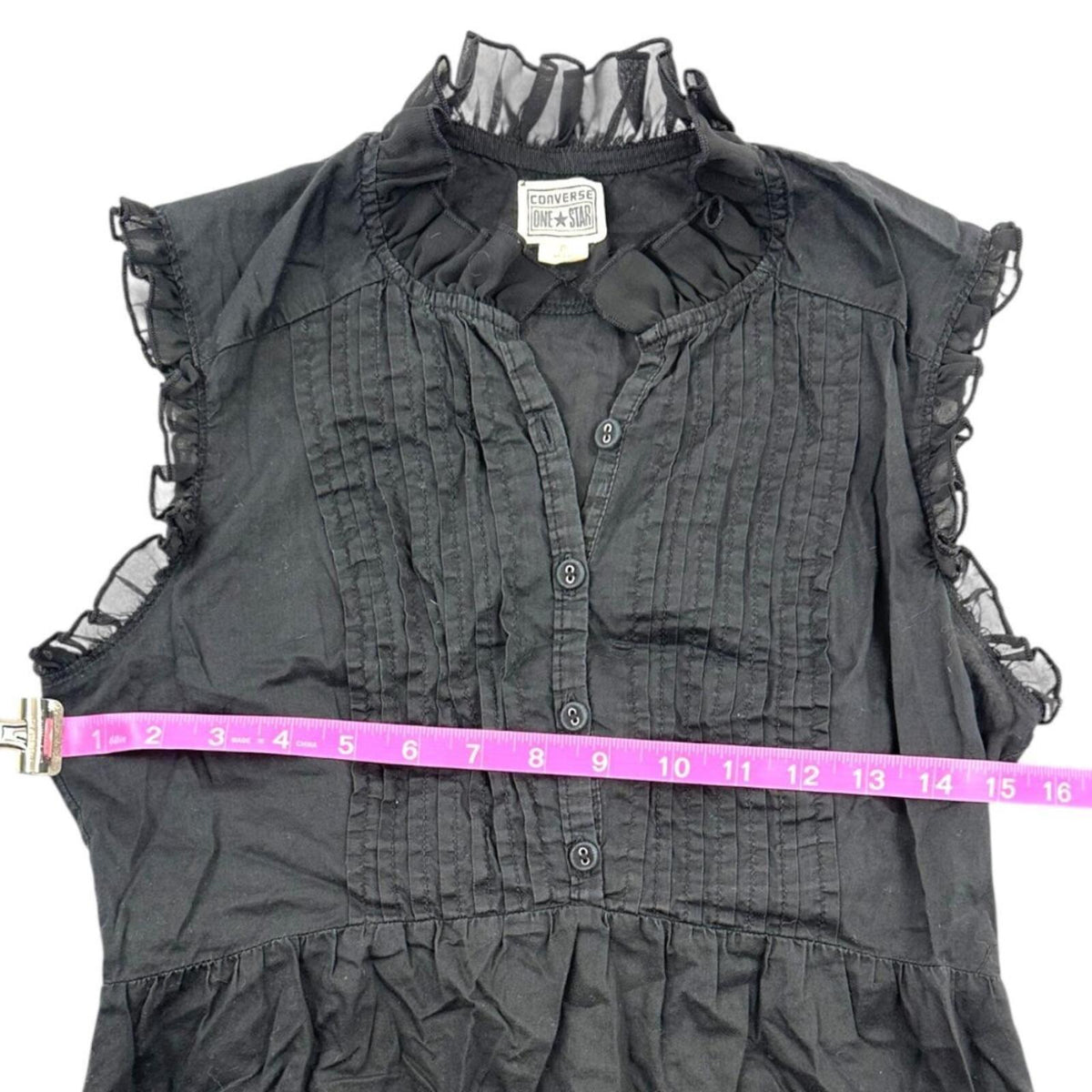 Converse One Star Black Top with Ruffled Collar and Pintuck PleatsY2K Fairycore