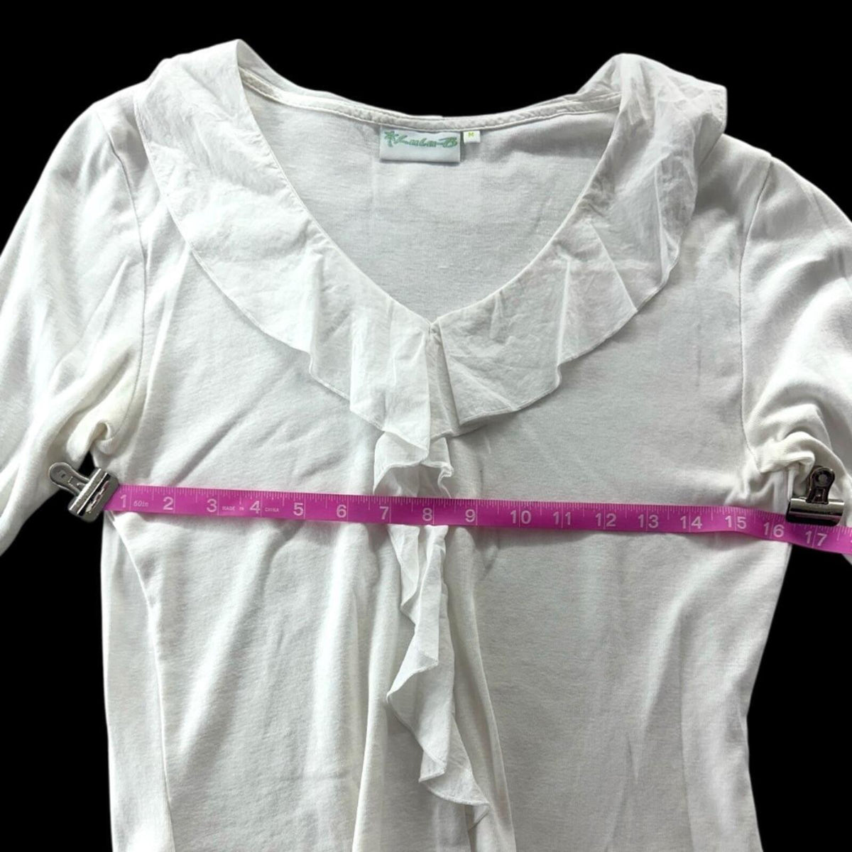Lulu-B White Ruffled Neck V Neck Blouse Medium Y2K Fairycore Coquette