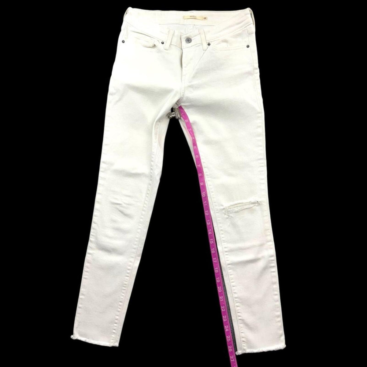 Levi's 711 Skinny White Distressed Denim Jeans Y2K Minimalist Preppy