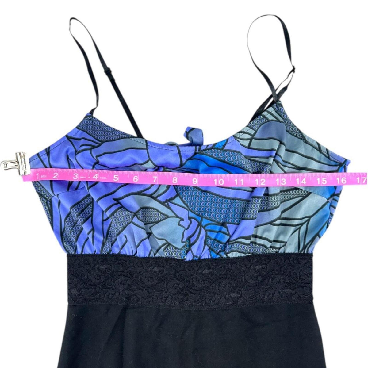 Free People Bold & Banded Mini Dress Black Blue Abstract Pattern Lace Waist Y2K