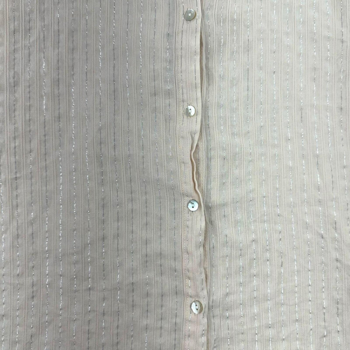 Sigrid Olsen Vintage Cream Linen Blend Button Down Blouse with Metallic Pinstrpe