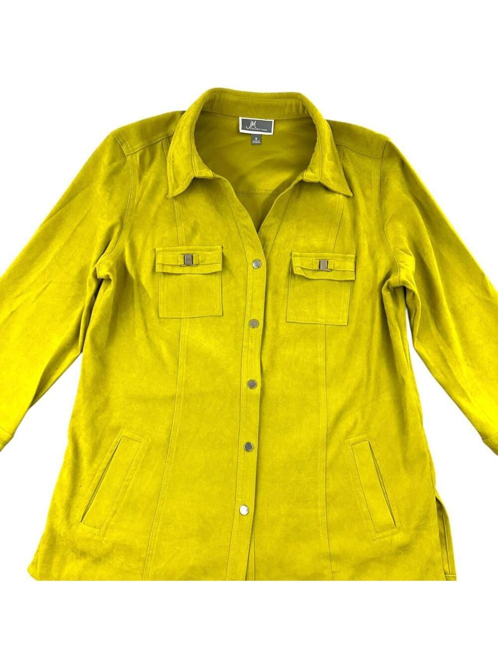 JM Collection Chartreuse Green Faux Suede Shacket Bohemian Retro