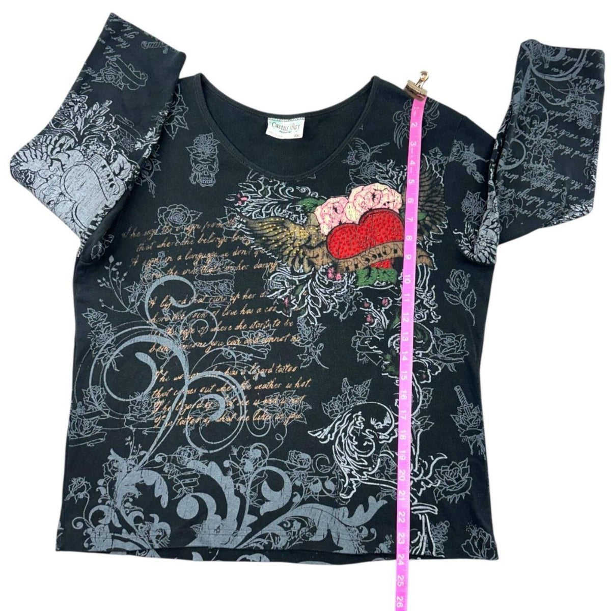 Cactus Bay Apparel Y2K Tattoo Style Graphic Tee Black Red