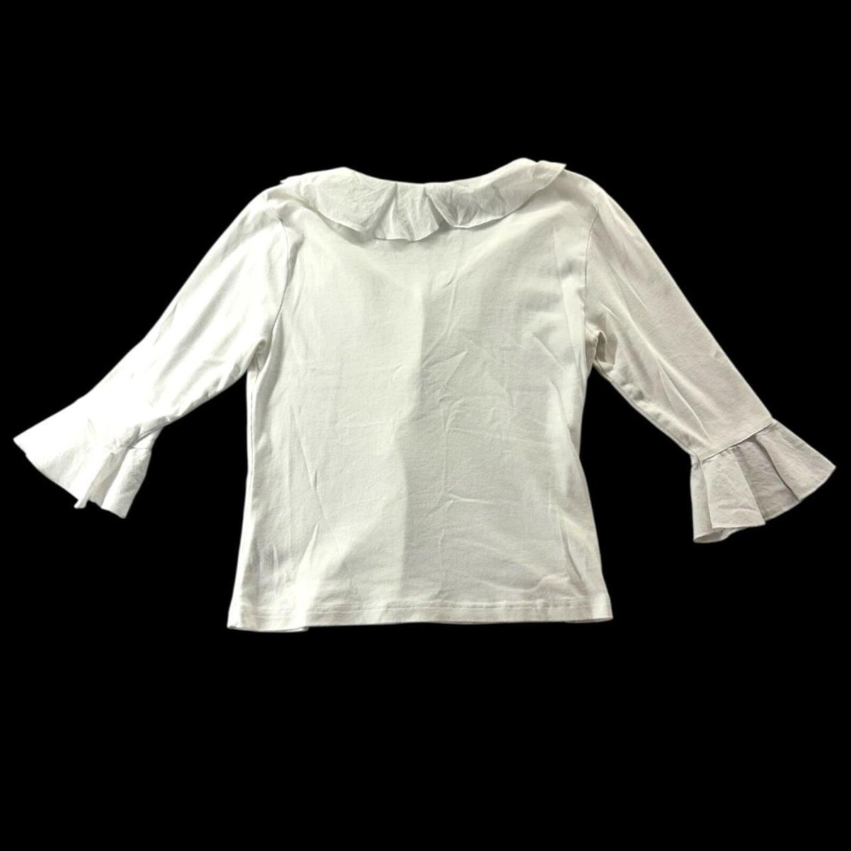 Lulu-B White Ruffled Neck V Neck Blouse Medium Y2K Fairycore Coquette