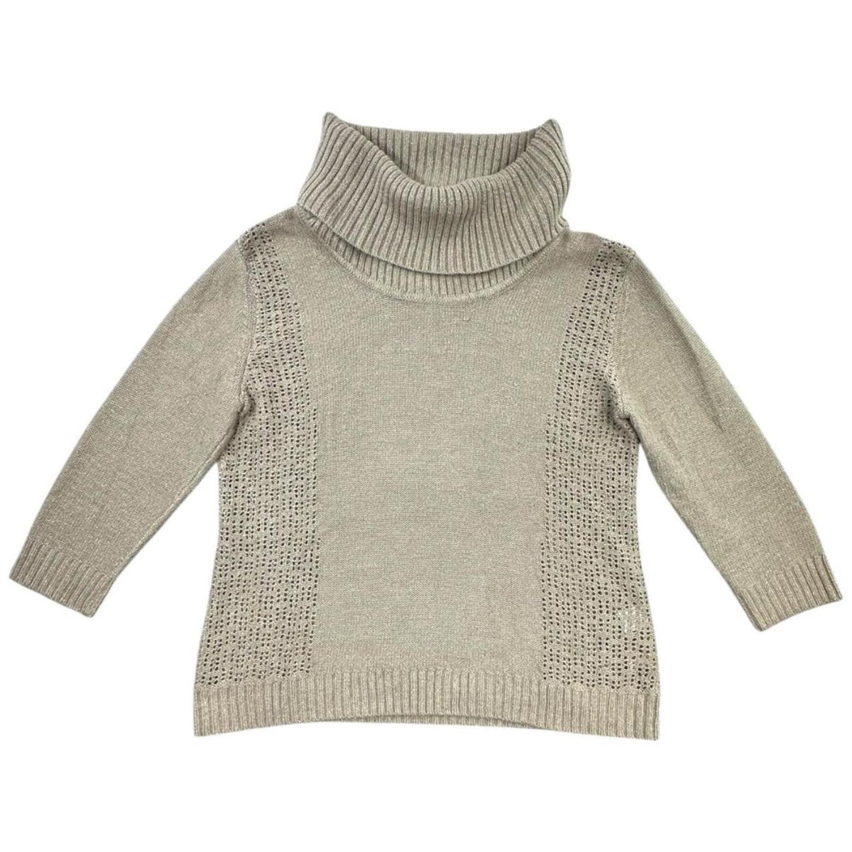 New York & Company Taupe Cowl Neck Sweater with Metallic Thread Detail