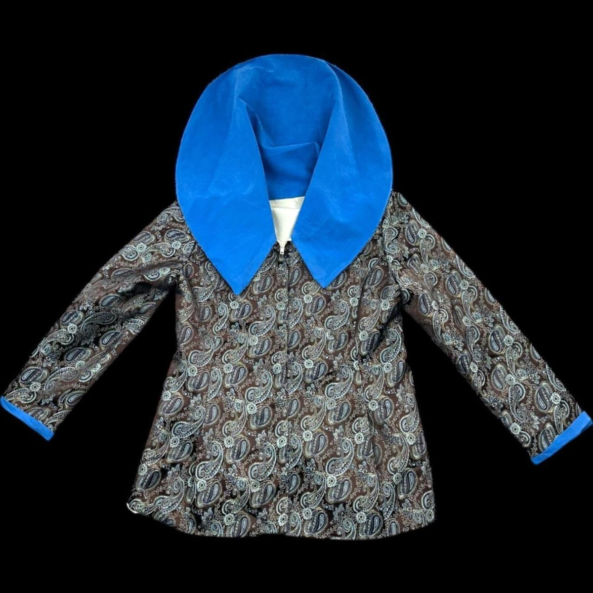 Vintage Paisley Jacket with Blue Velvet Collar Retro 60s 70s Mod Boho