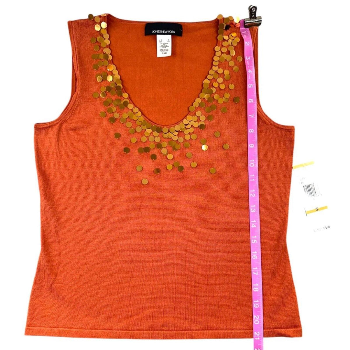 NWT Jones New York Orange Tank Top with Sequin Neckline Y2K Bohemian Style