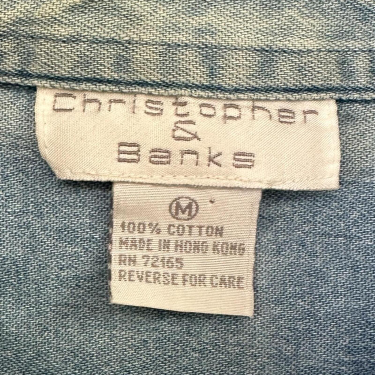 Christopher & Banks Vintage Denim Shirt with Embroidered Elephants Leopard Trim