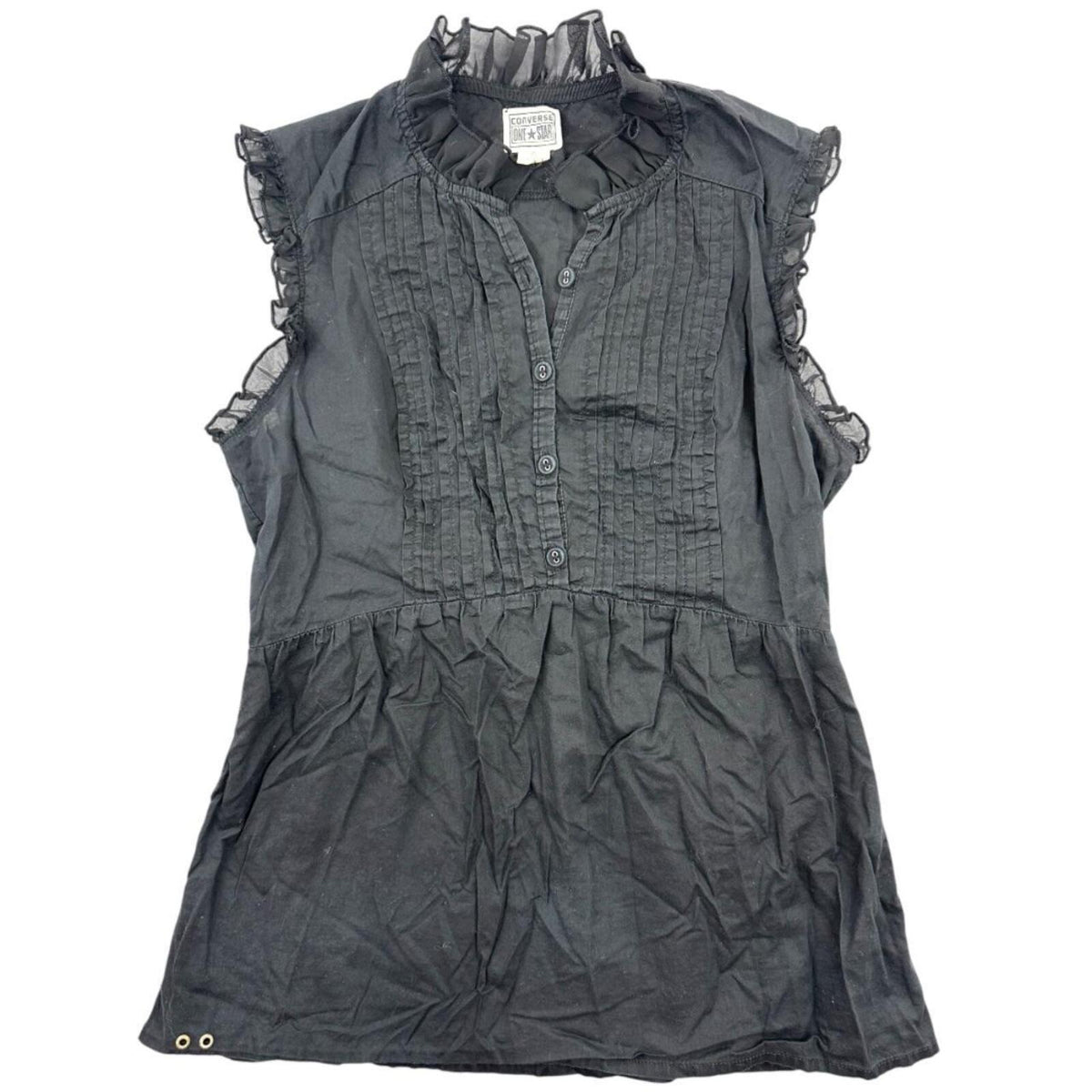 Converse One Star Black Top with Ruffled Collar and Pintuck PleatsY2K Fairycore