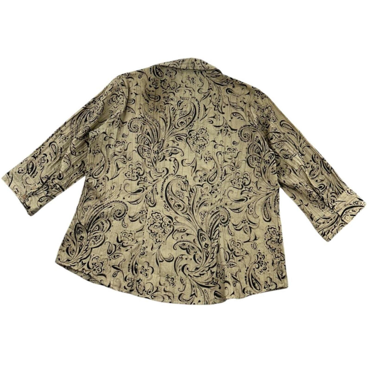 Lemon Grass Studio Brown Tan Paisley Button Down Blouse Y2K Bohemian Casual
